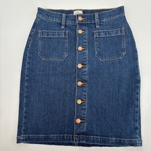 J.Crew Denim Button Front Mini Skirt Indigo Blue AO468 Womens 26 NEW
